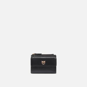 Piccolo portafoglio compatto in pelle shiny con logo
