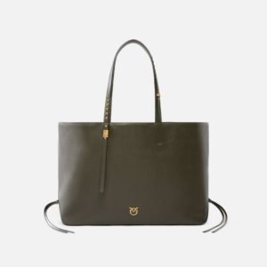 Borsa shopper media in pelle con dettagli in metallo