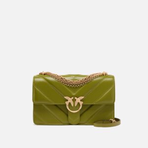 Borsa a spalla media Love Bag One in pelle e nappa chevron con tripla catena